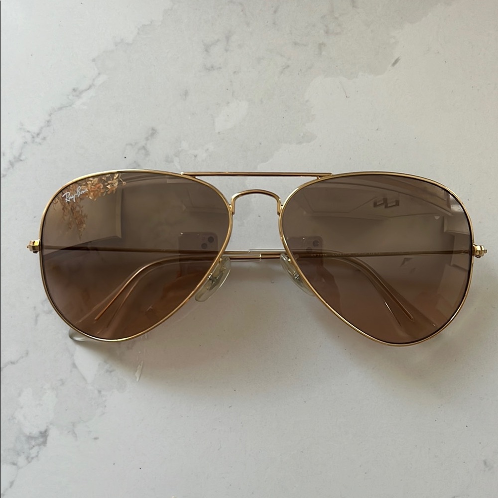 Ray-Ban Gold and Brown Aviator Sunglasses